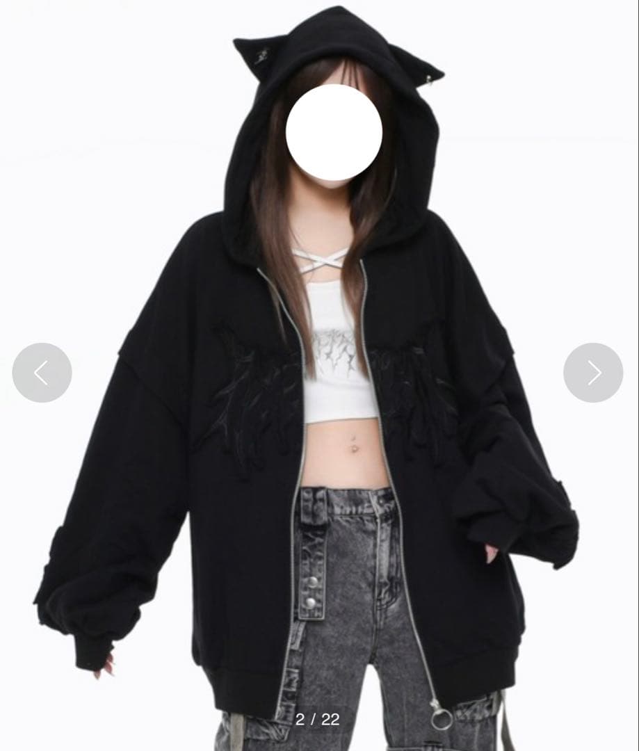 REFLEM レフレム 猫耳ZIPパーカー ジップパーカー 黒 刺繍