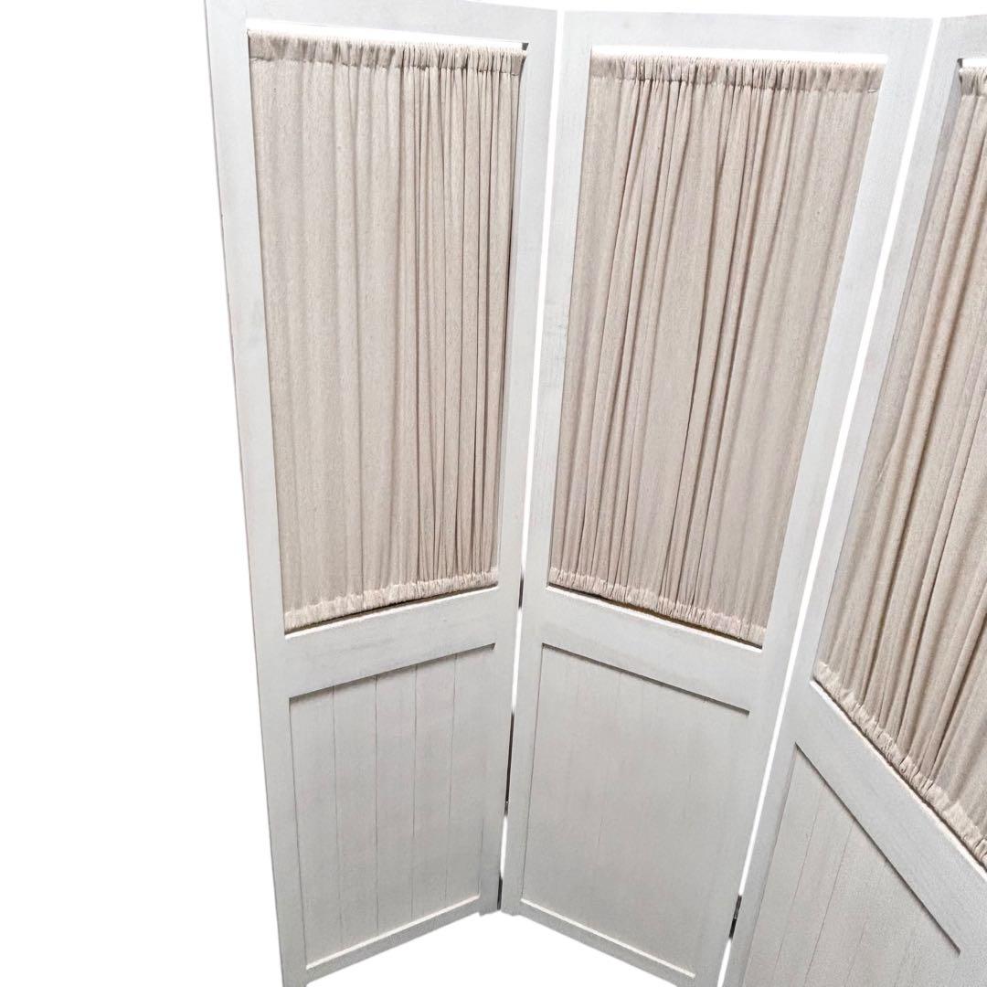 4連 パーテーション 木製 ホワイト 布張り スクリーン 間仕切り 折りたたみ式