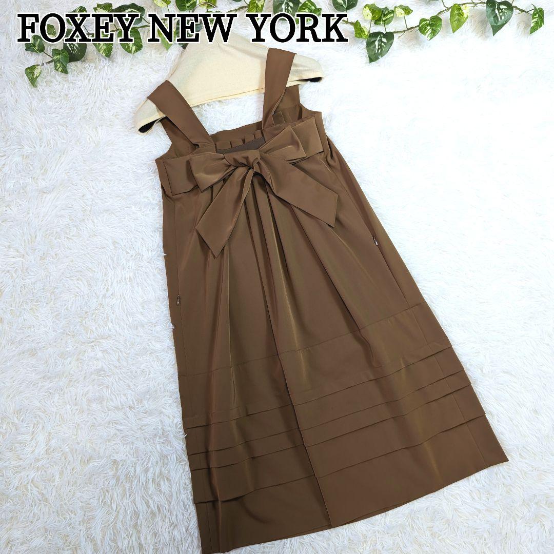 極美品 FOXY フォクシー バックリボン ジャンパーワンピ ひざ丈ワンピース