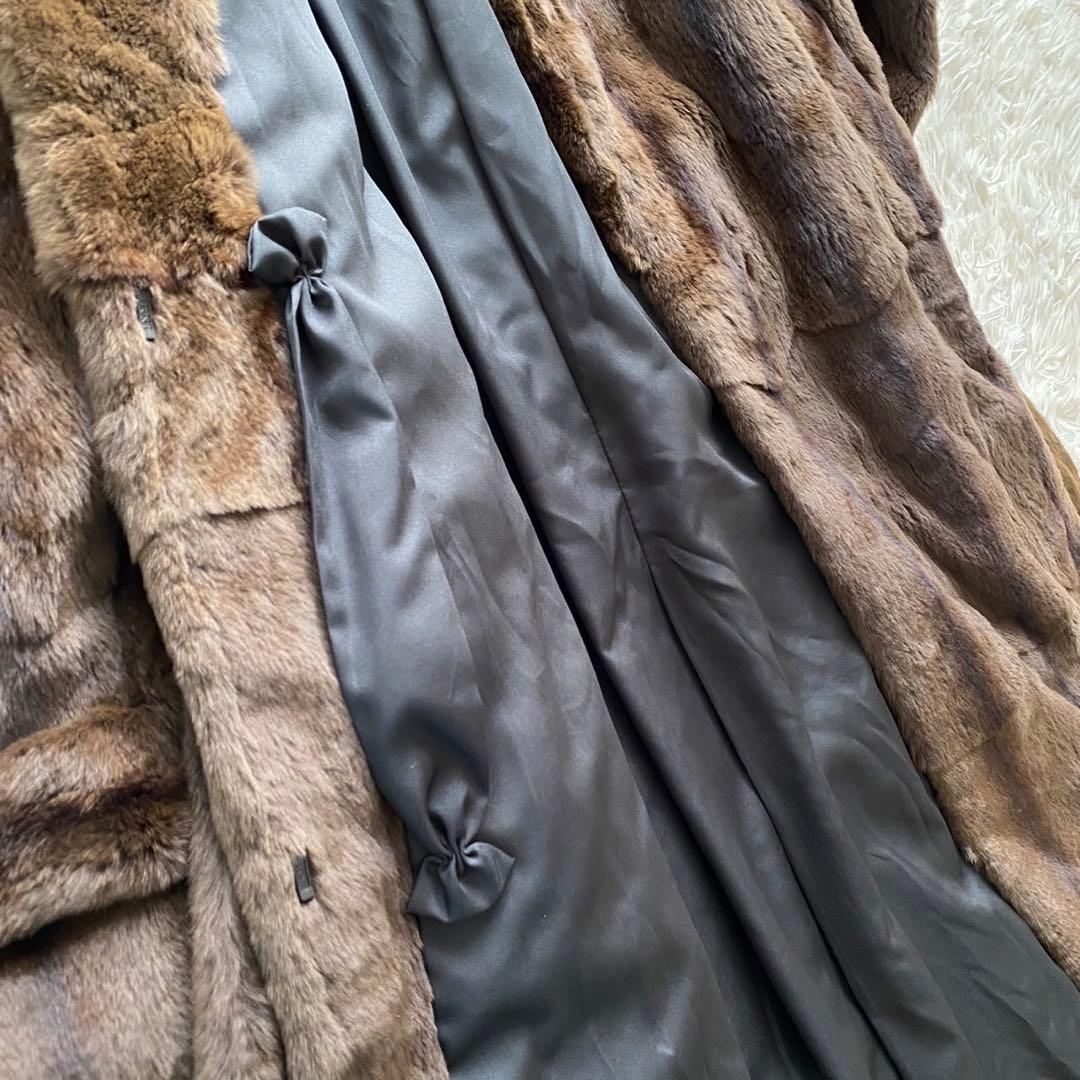【極美品✨】シェアードミンク 毛皮 ロングコート ベルト 着丈約118cm XL