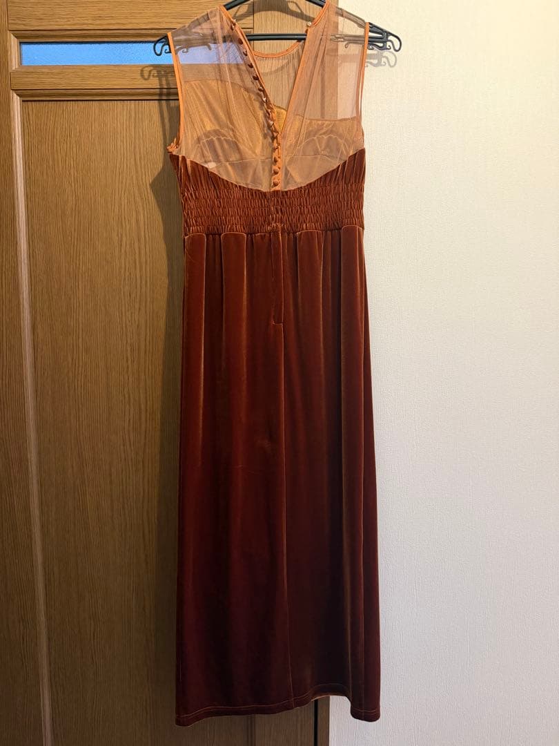 Ameri 2WAY CURVE VELOURS DRESS テラコッタ　S