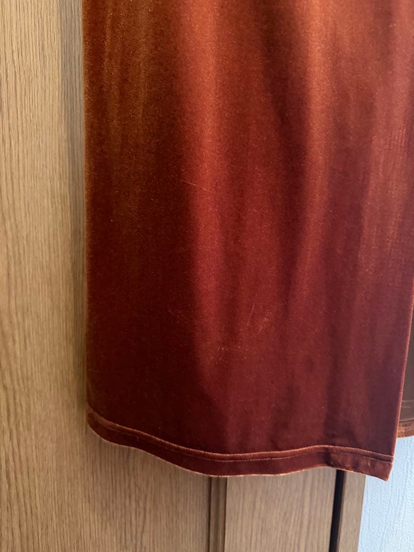 Ameri 2WAY CURVE VELOURS DRESS テラコッタ　S