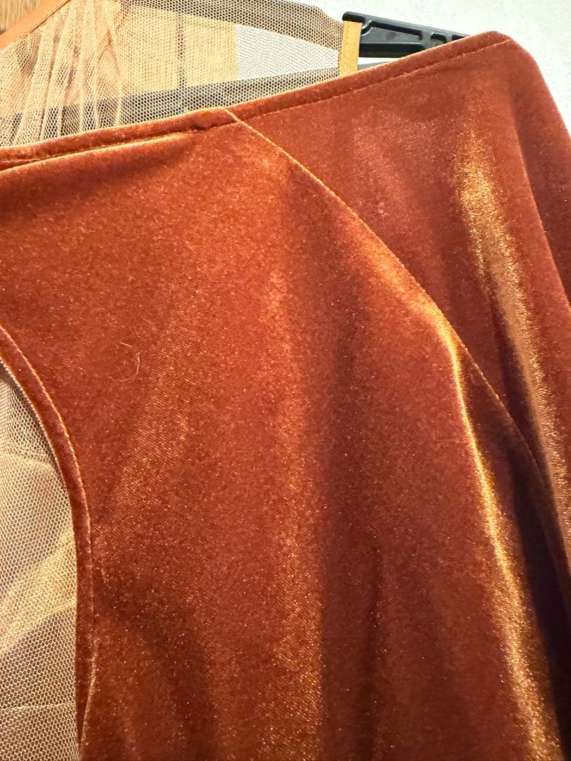 Ameri 2WAY CURVE VELOURS DRESS テラコッタ　S