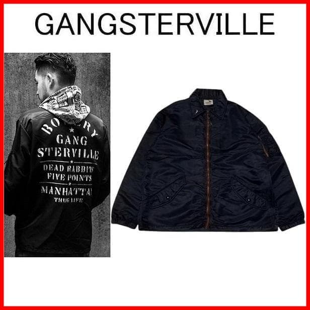 良品 GANGSTERVILLE バックプリントナイロンジャケット ブラックXL