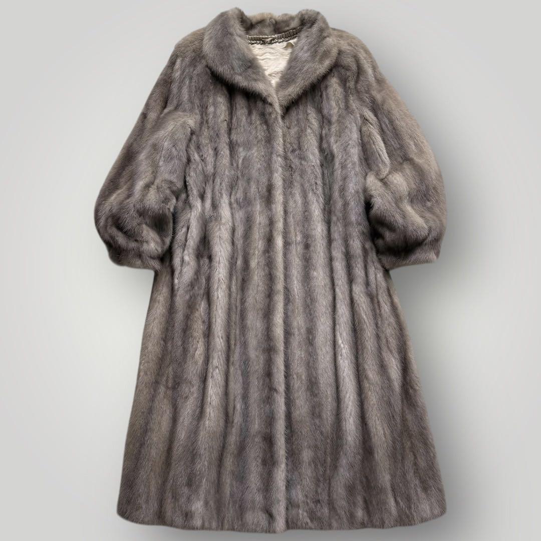 着丈110●高級●サファイアミンク MINK ミンク ロングコート グレー系