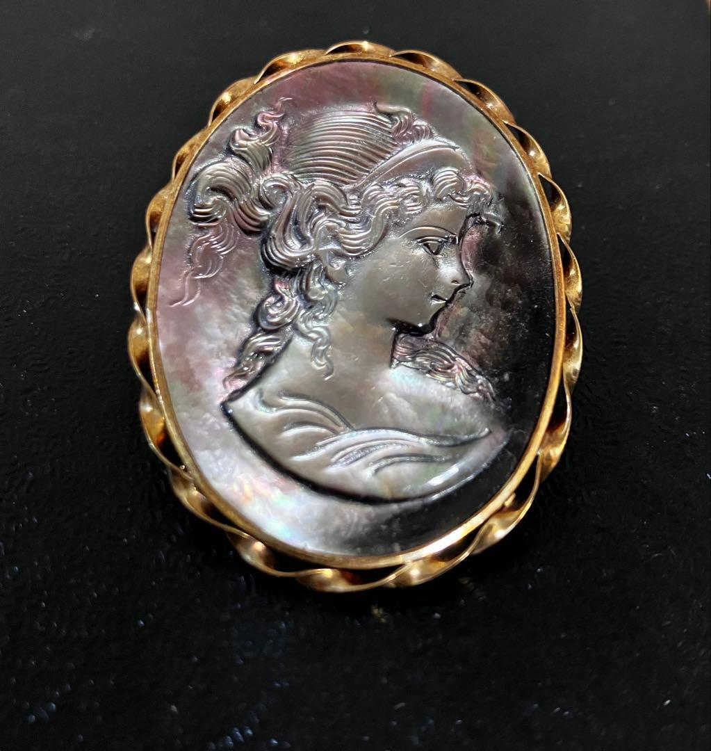 カメオK14　ブローチ　ネックレス　2way