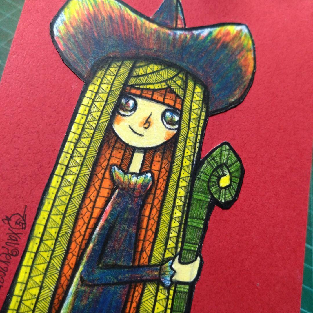 【ザビちゃん】【原画肉筆】魔女ちゃん&黒猫にゃん師匠(２枚組)