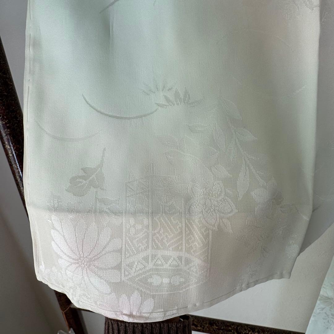 超美品　正絹　長襦袢　袖無双　着物　125　刺繍半衿　半衿付　半襟付　緑　黄緑