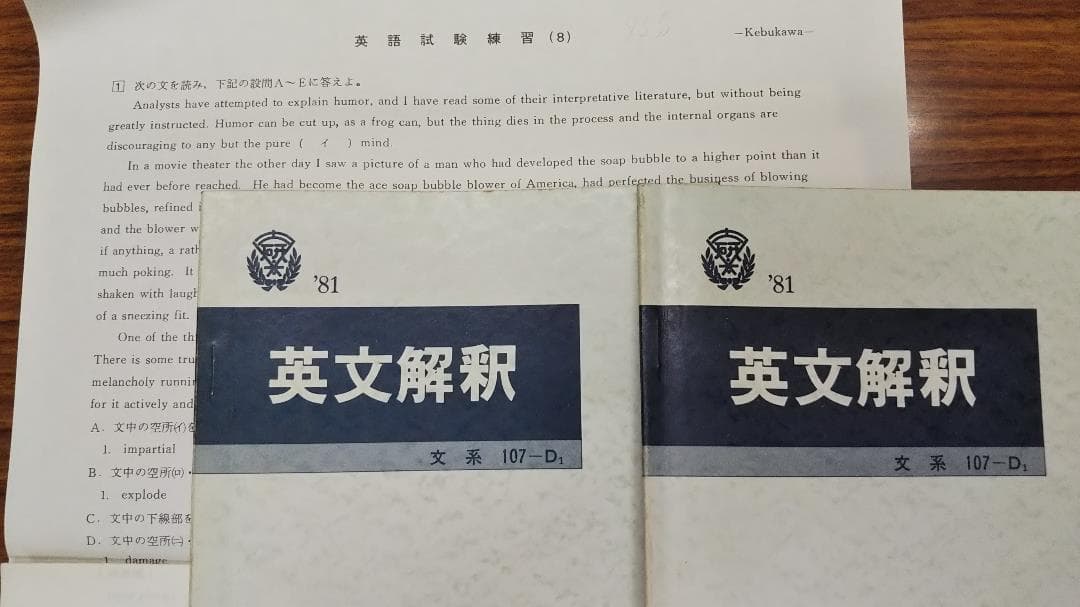 癸生川雅夫　英文解釈　昔の研数学館テキスト　1981年通年2冊セット