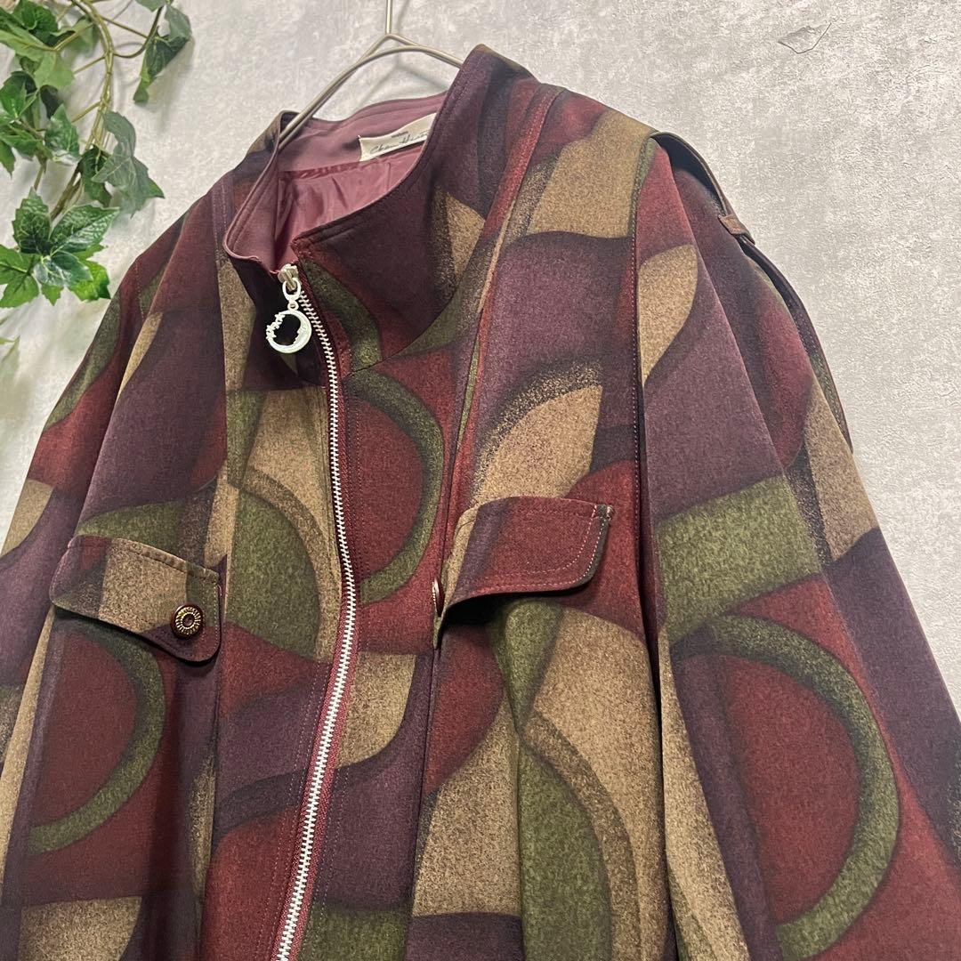 3点おまとめ ボルドー系 幾何学 ヴィンテージ ジップ ハイネック ジャケット