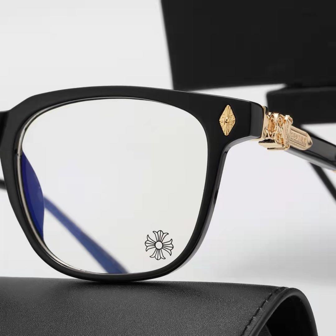 「クロムハーツ好き必見 装飾ゴールド伊達メガネ