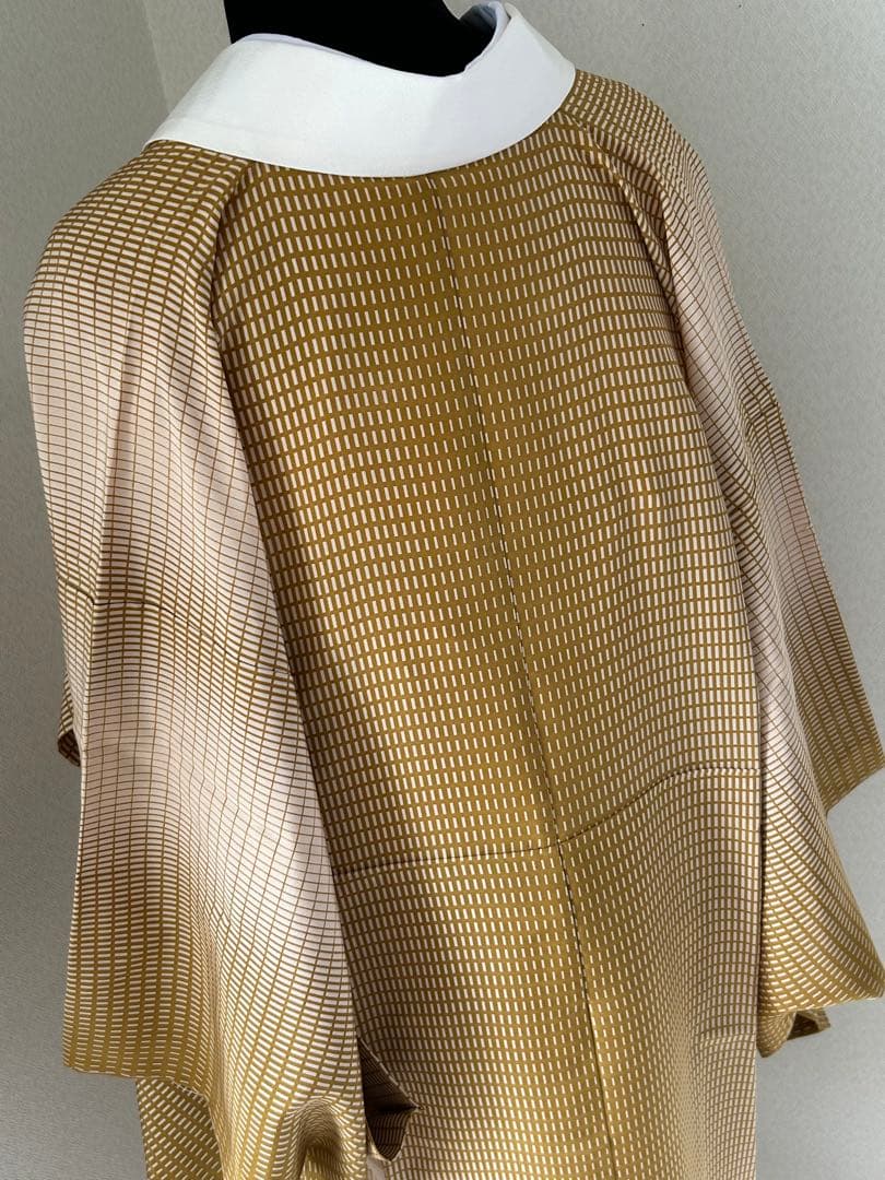 正絹　長襦袢　暈し格子柄　無双袖　未使用　居敷当て　東京ますいわ