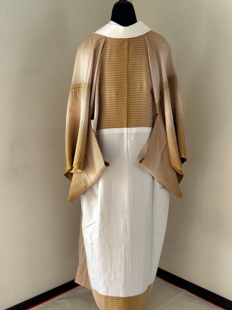 正絹　長襦袢　暈し格子柄　無双袖　未使用　居敷当て　東京ますいわ