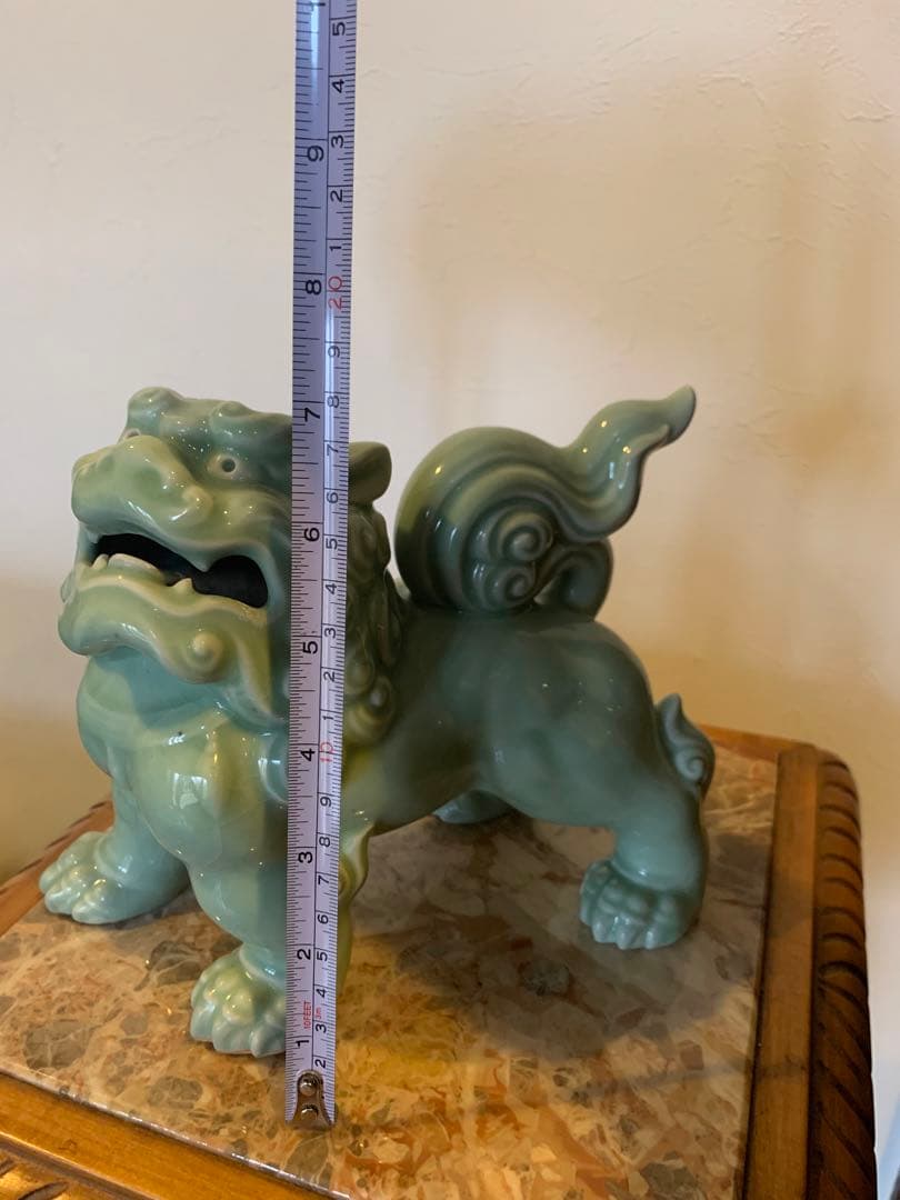 青磁　唐獅子　艶々　獅子　魔除け　厄除け