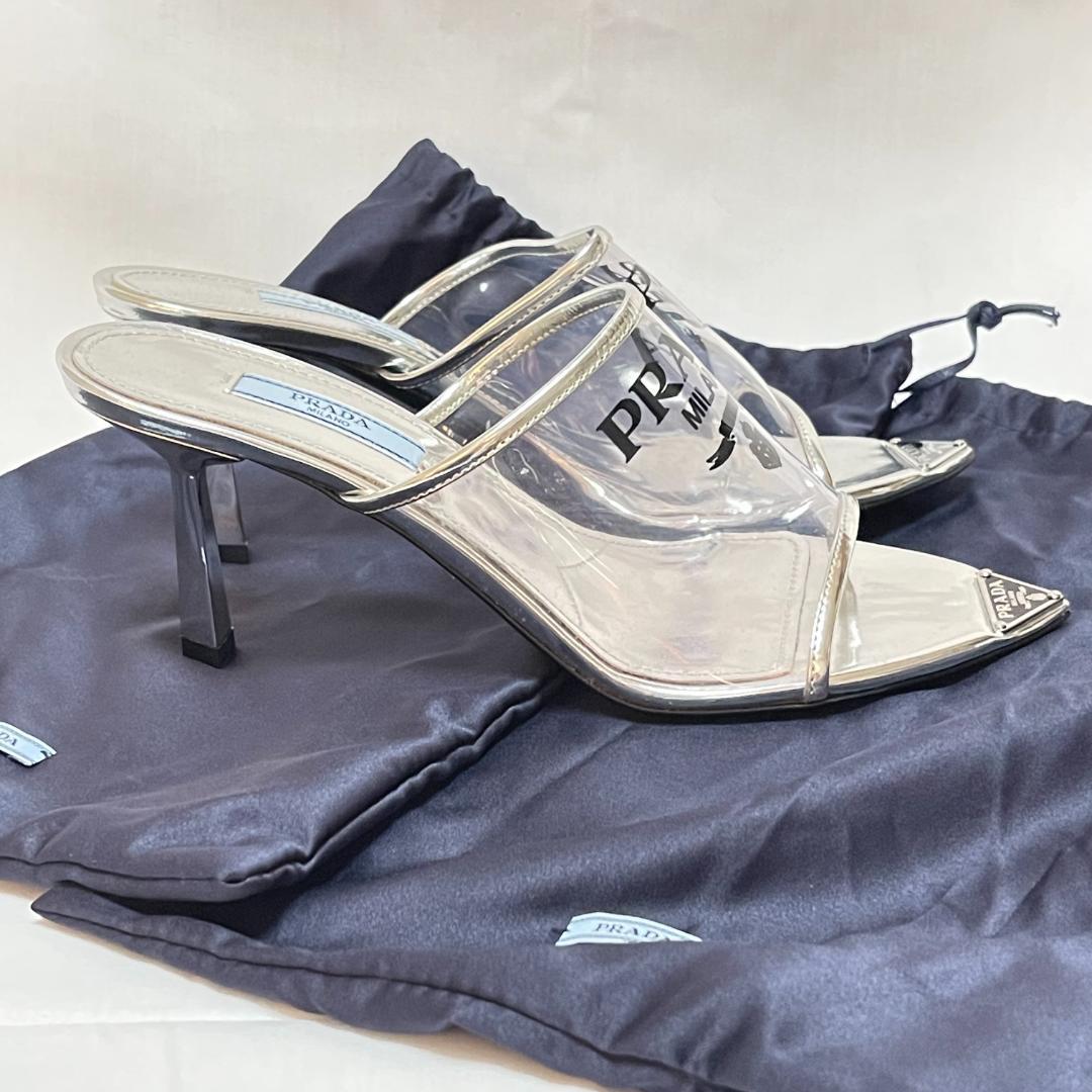 ほぼ未使用 PRADA プラダ クリアサンダル ミュール スケルトン シルバー