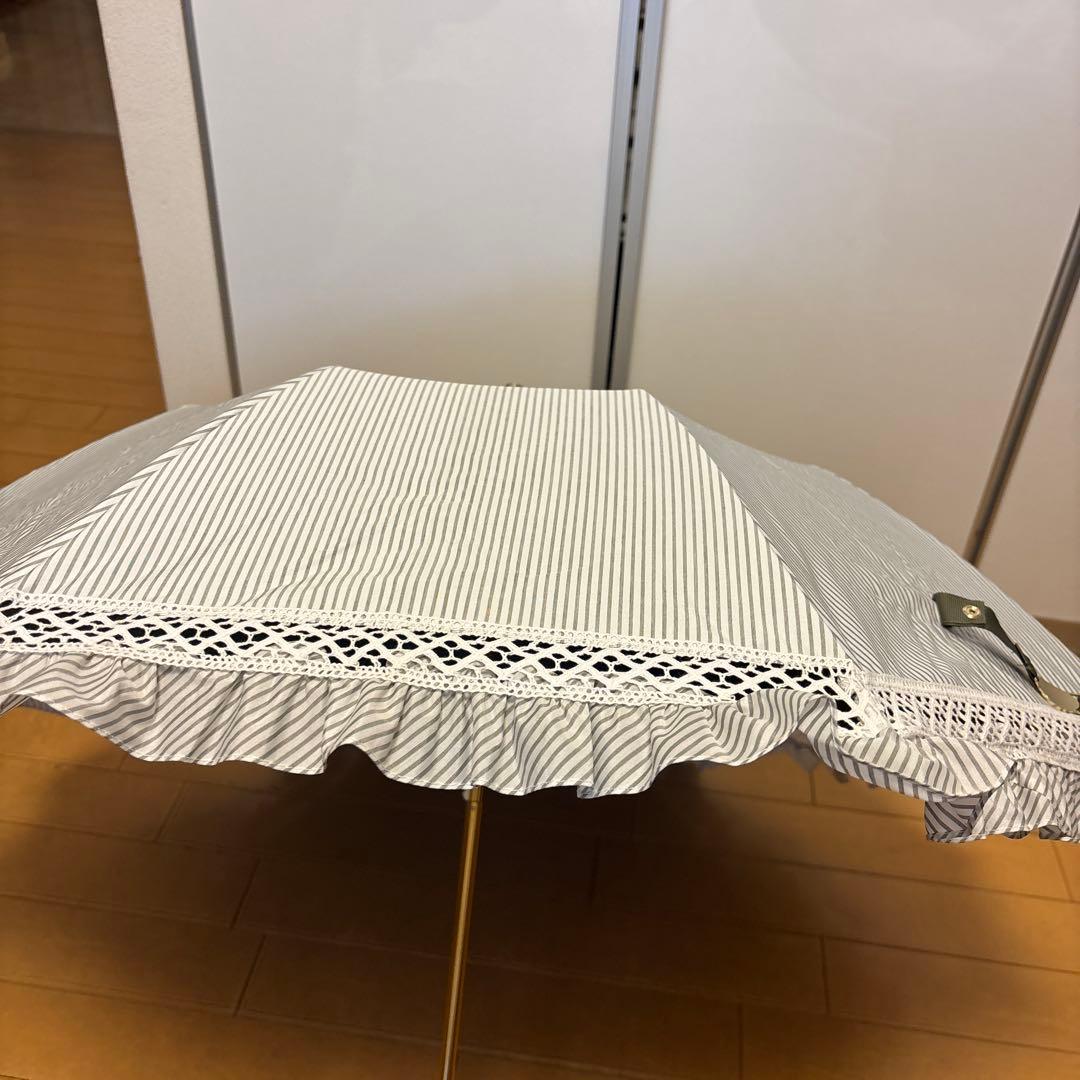 ラルフローレン カーキ ストライプ日傘ハンドル レース付き