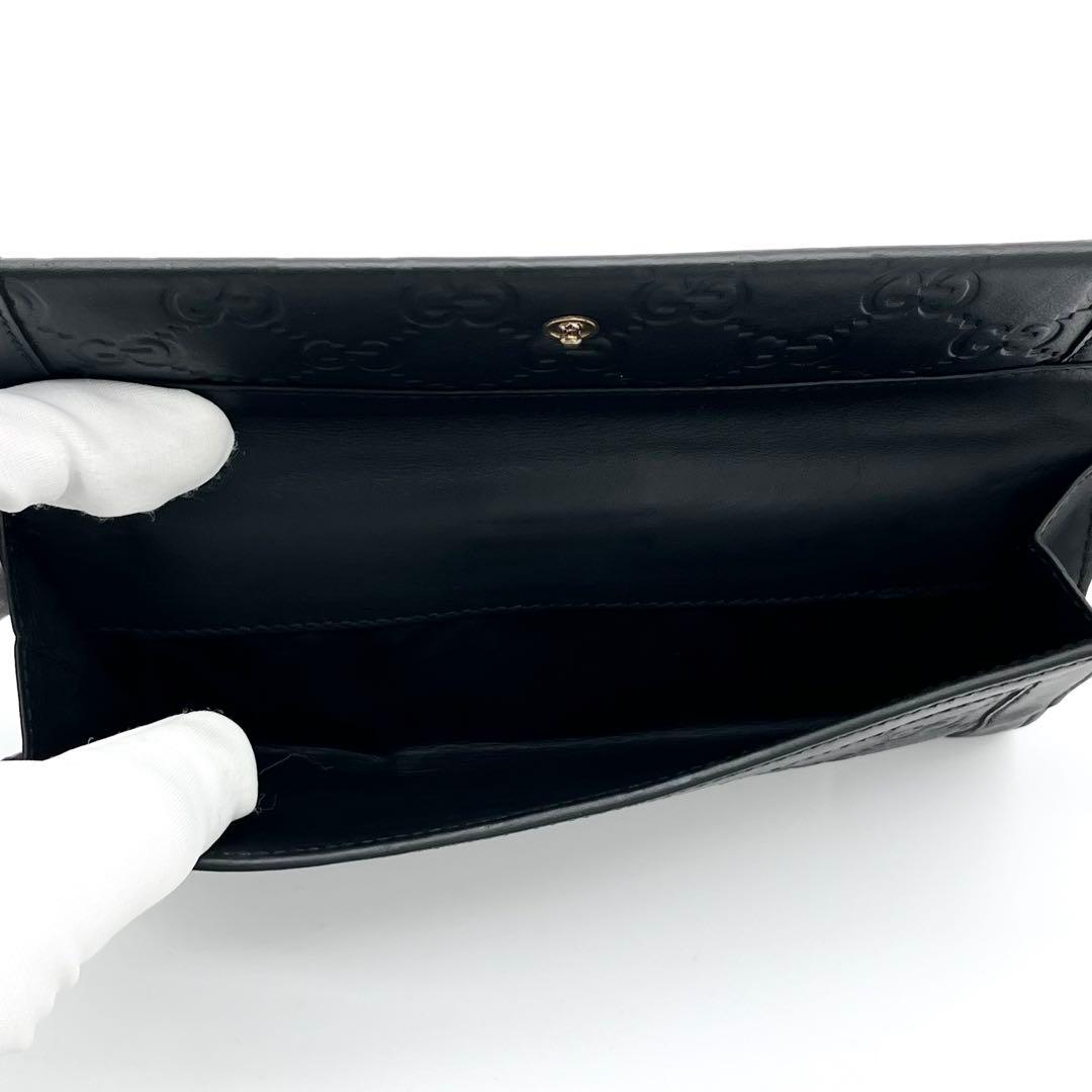 【美品】GUCCI 長財布　二つ折り　グッチシマ　レザー　ブラック　プレート