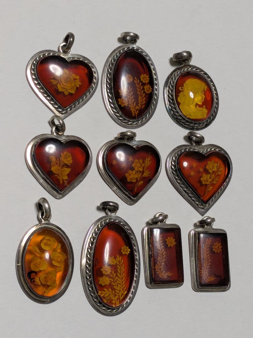 琥珀 インタリオ シルバー 925 彫刻 ペンダント