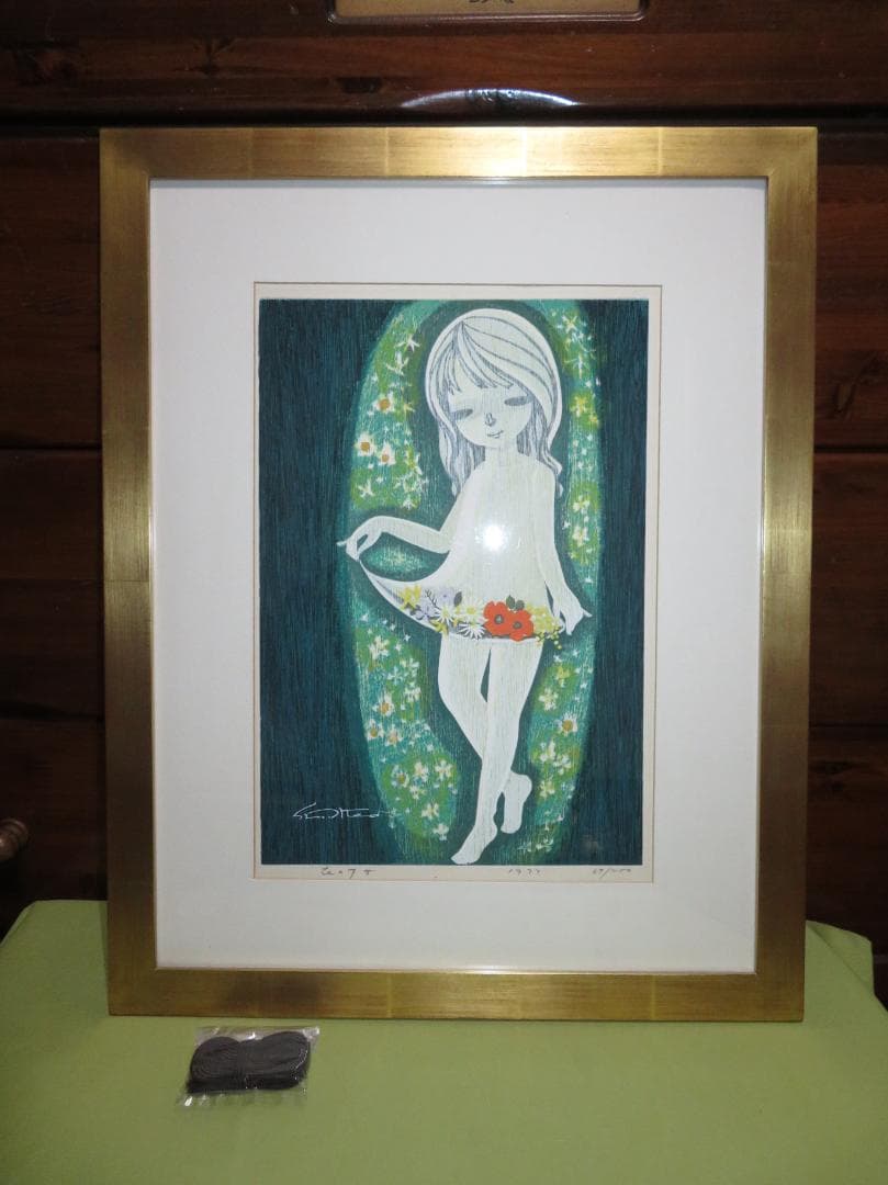 ◆　池田修三 「花の少女」　木版画　1977年　67/200　版上サインあり　◆