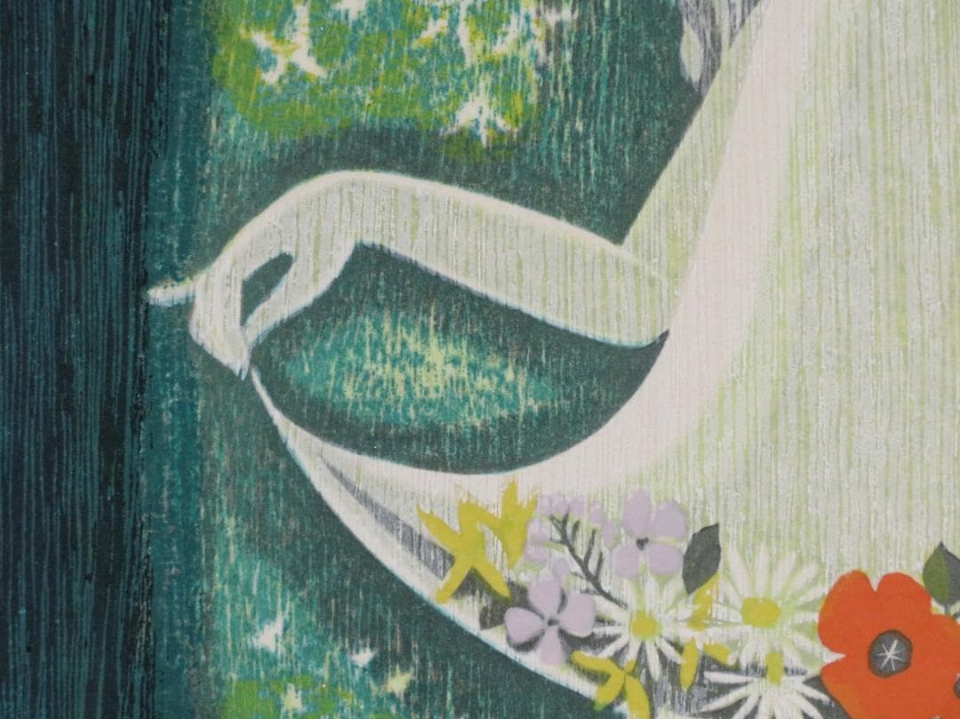 ◆　池田修三 「花の少女」　木版画　1977年　67/200　版上サインあり　◆