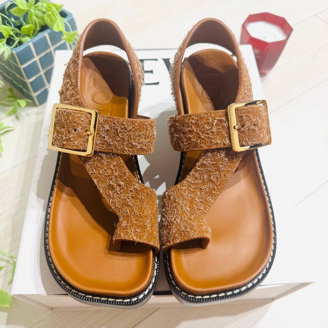 LOEWE ロエベ イーズ　スエードレザー　ヒールサンダル　ブラウン