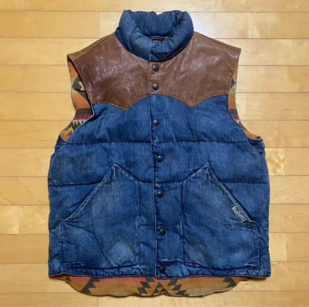 美品　ラルフローレン　ダウンベスト　レザー　デニムベスト　メンズ　L