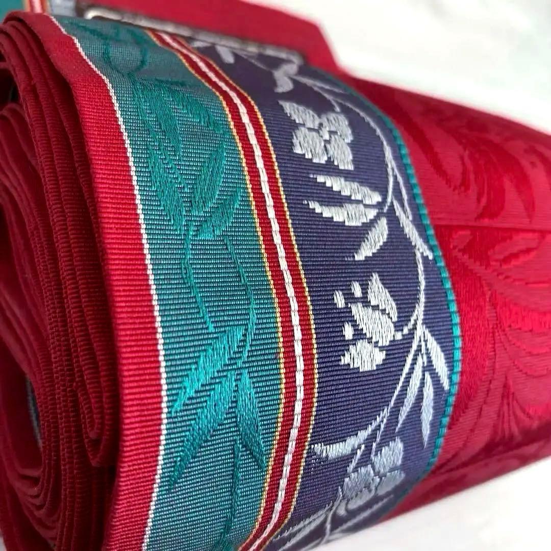 本場筑前博多織　半幅帯　花唐草模様の織り出No.77-22