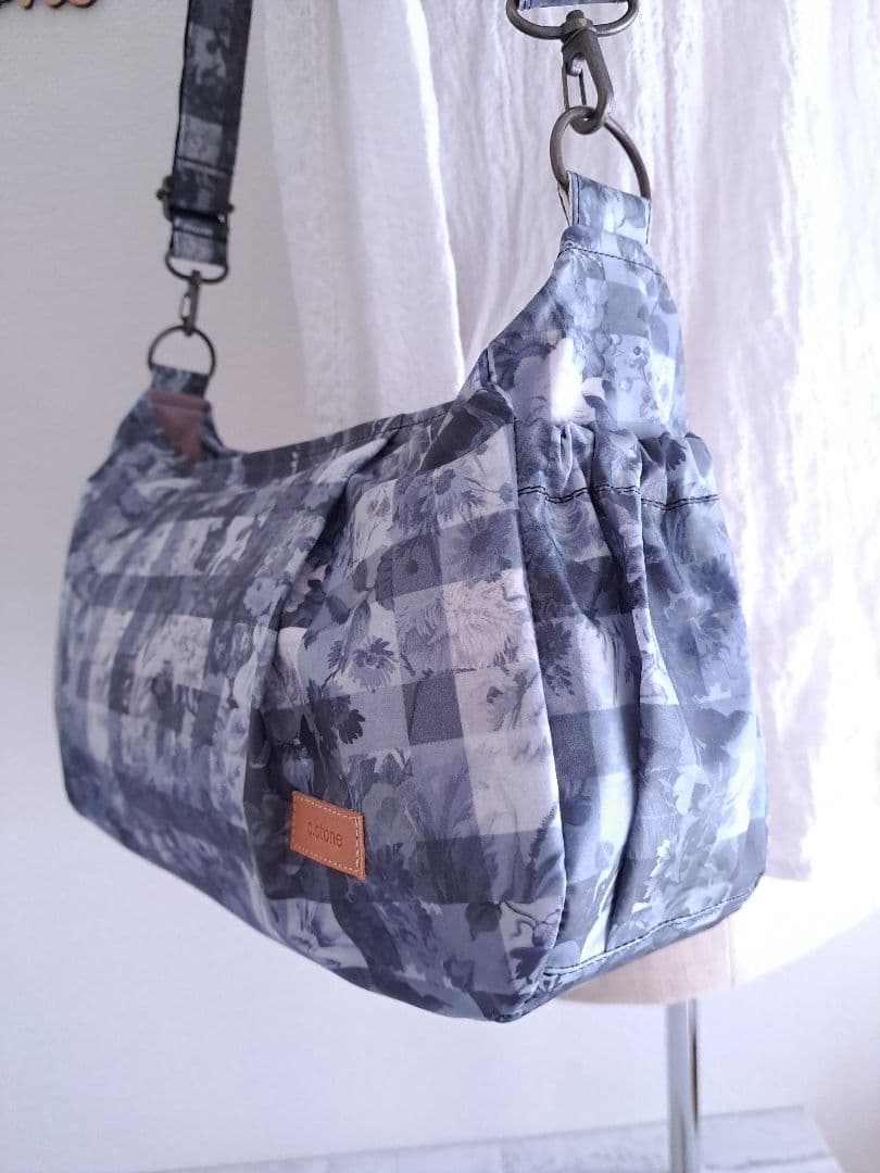 持ち手別売り　リバティ　ラミネート　アーカイブギンガム　グレー　横長ショルダー