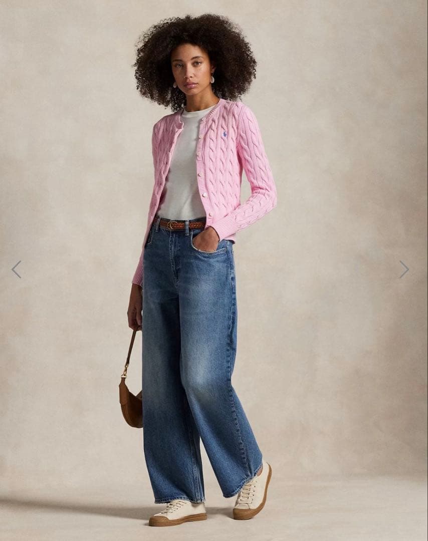 ポロラルフローレン太ケーブルコットンカーディガン大人気カラーピンク