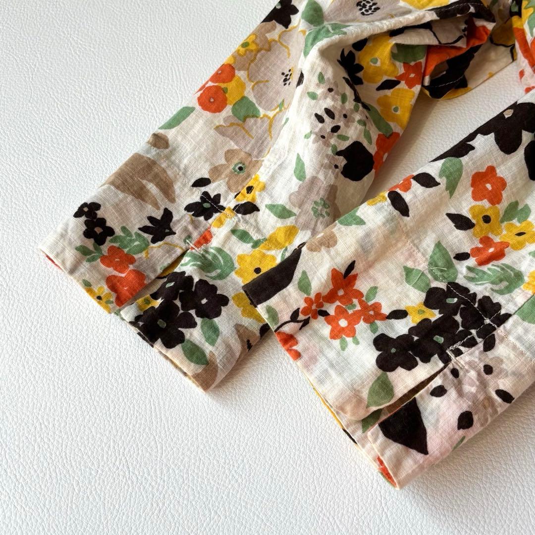 45rpm 長袖ブラウス　チュニック　花柄　マルチカラー　リボン　コットン100