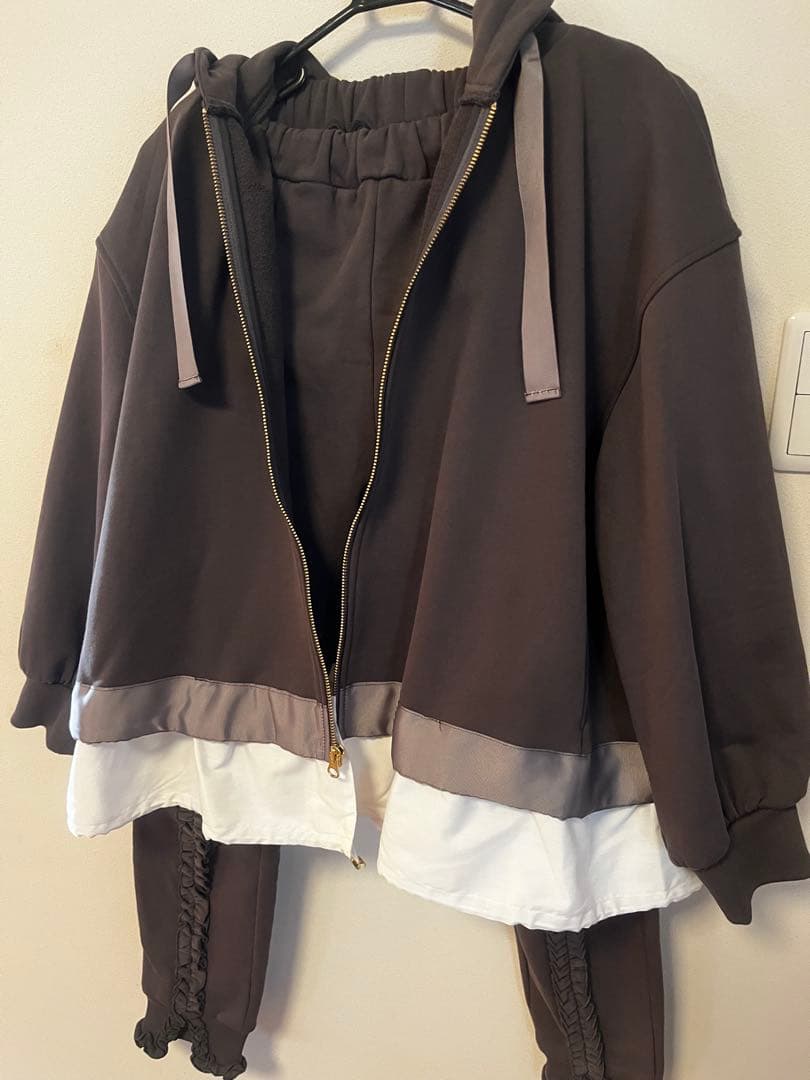 ダークブラウン フード付き パーカー セット