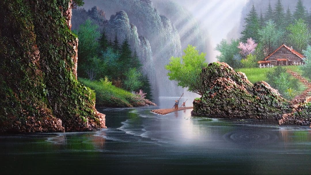 人見友紀　伝説の逃亡画家　油彩画　油絵　20号　ラリサ川