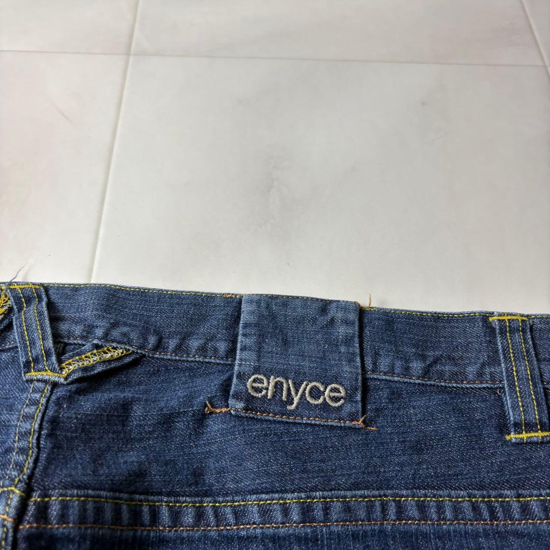 ENYCE 刺繍デザイン 極太 スーパーワイド デニム バギーパンツ 濃紺 B系