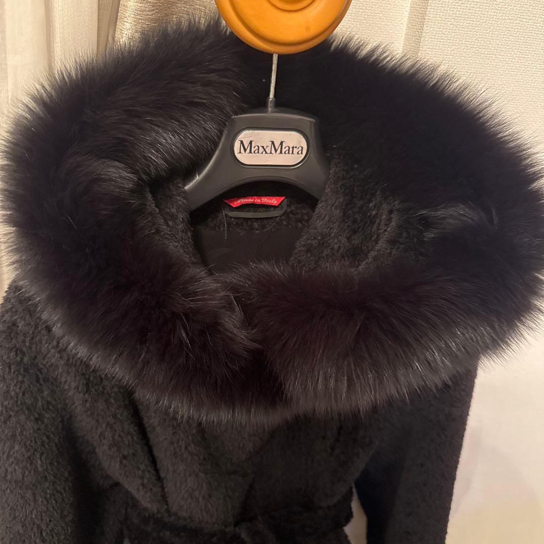 【美品】マックスマーラ フォックスファー付きフード アルパカコート　Sサイズ
