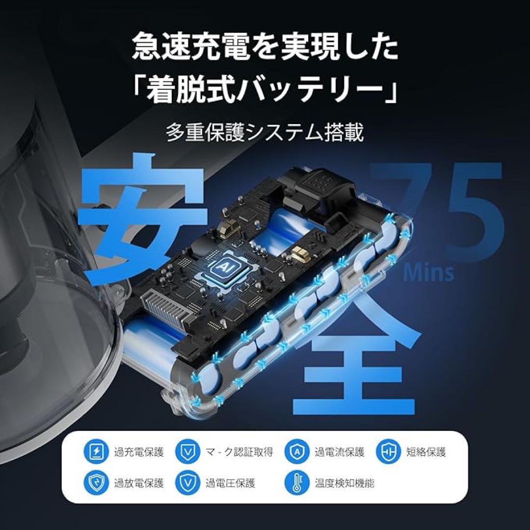 ⭐️ 除菌機能搭載⭐️コードレス掃除機 75Kpa 超強力吸 自立式 65分連続稼働