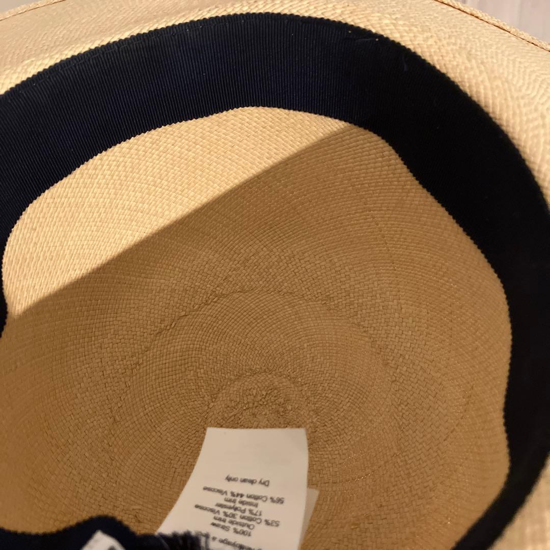 美品 HERMES ハット 帽子 ネイビー 57 ストローハット 麦わら帽子