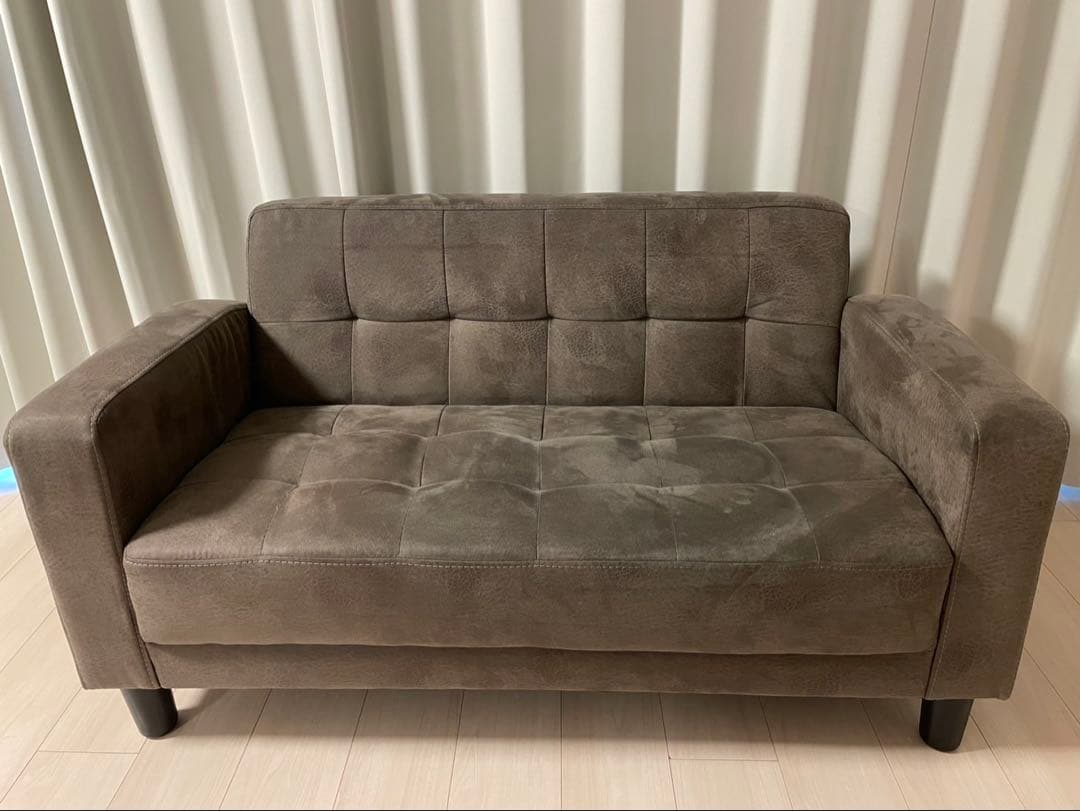 【値下げ】ブラウン ファブリック 2人掛けソファ
