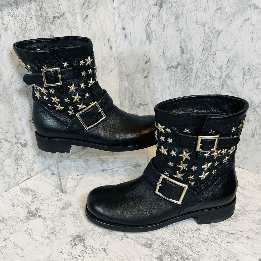 【極美品】JIMMY CHOO ジミーチュウ ブラックエンジニアブーツ 36½