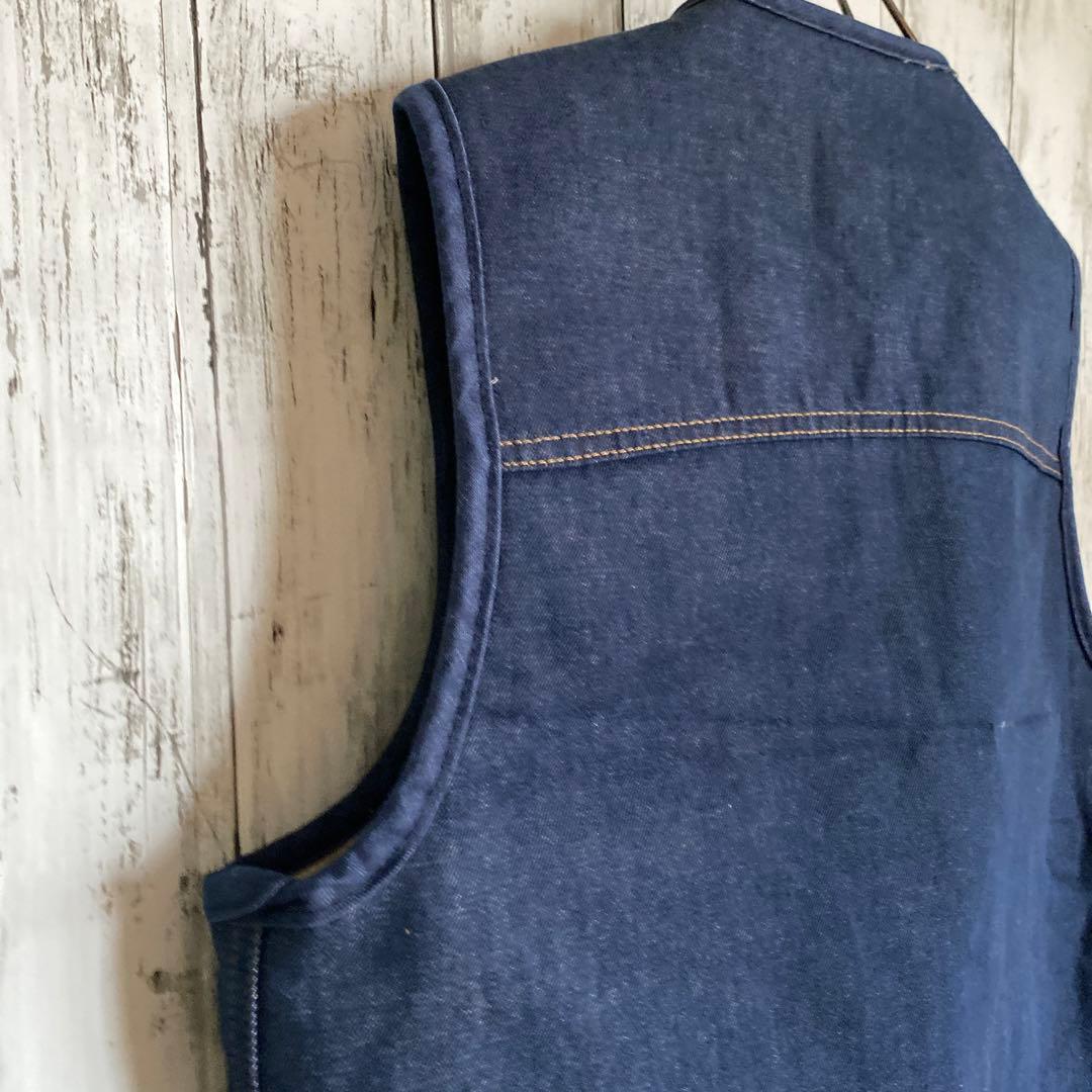 【しん】カーハートCarharttデニムベストボア裏地 ネイビー Lサイズ