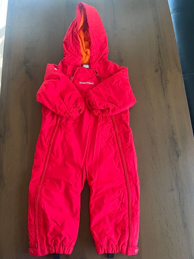montbell 赤 フード付ベビージャンプスーツ80cm