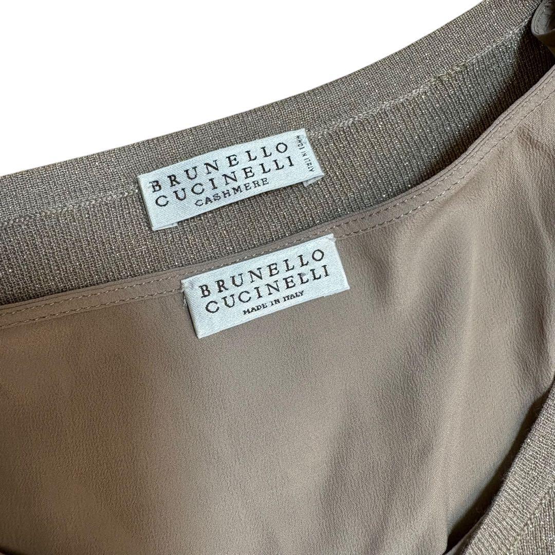 極美品 ブルネロクチネリ カシミヤ シルク ラメニットワンピース Lサイズ