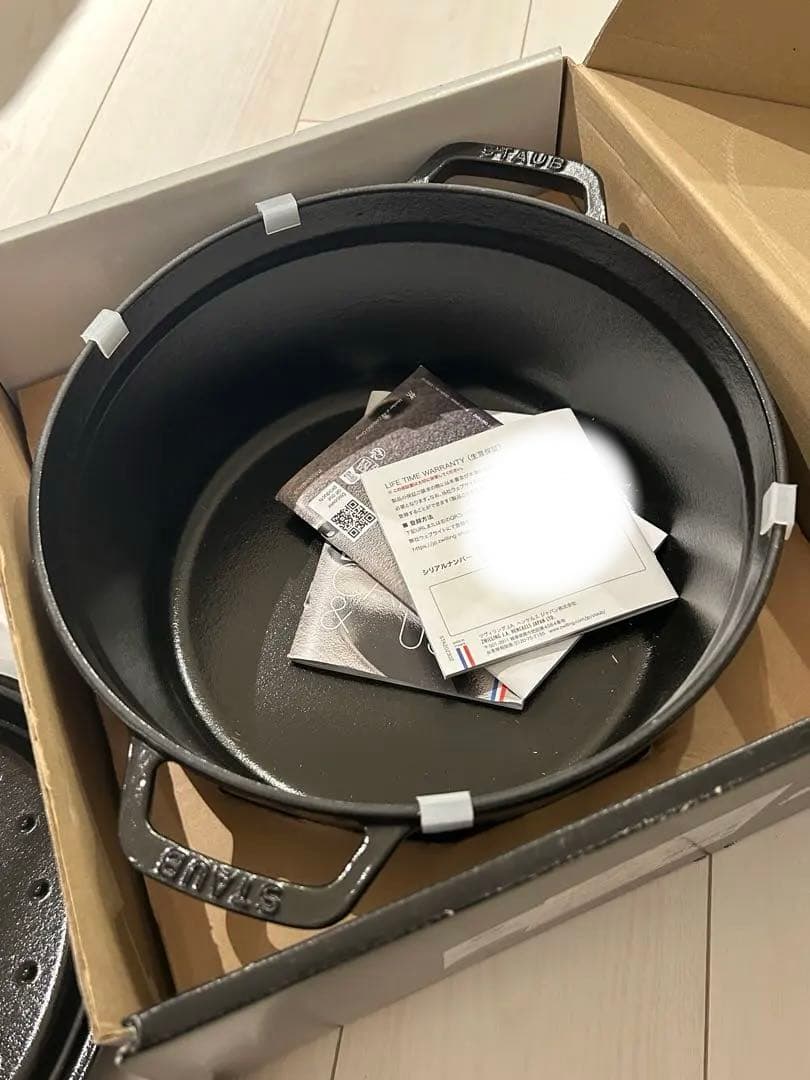 新品)STAUB 26cm 黒 スチーマーセット ピコココットラウンド