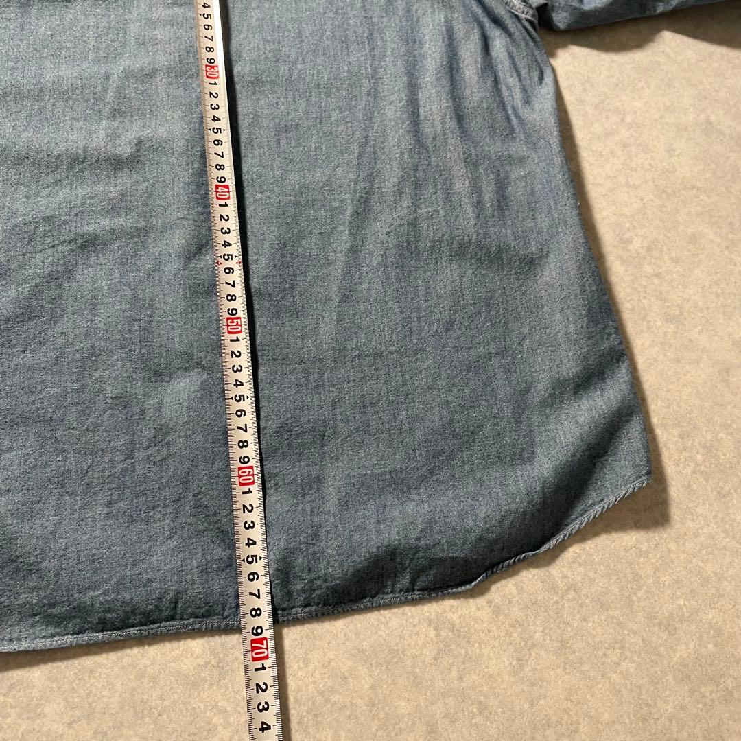 美品 ダントン 日本製 バンドカラー デニムシャツ シャンブレー 40 ブルー