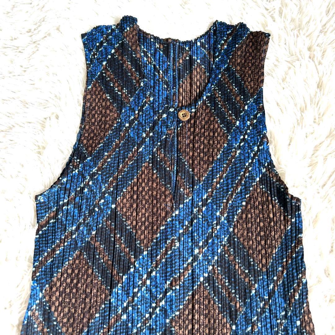 【美品】レアカラー プリーツプリーズ マキシ丈 ワンピース チェック 3 L