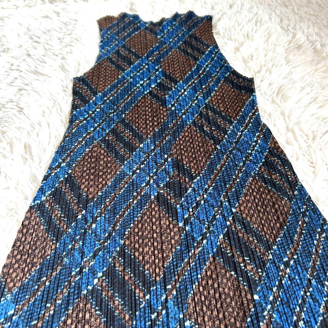 【美品】レアカラー プリーツプリーズ マキシ丈 ワンピース チェック 3 L