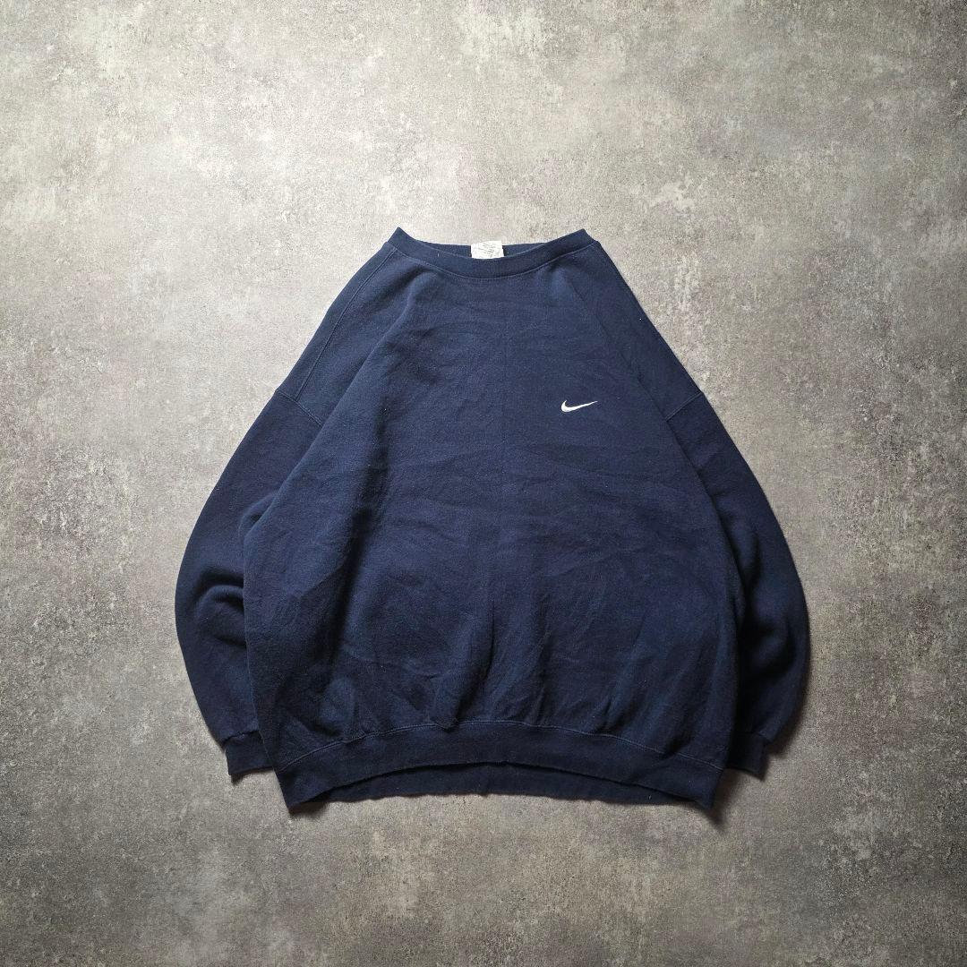 90sUSA製NIKEナイキスウェットトレーナーワンポイント肉厚フェードナスコン