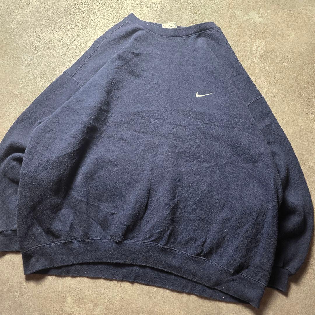 90sUSA製NIKEナイキスウェットトレーナーワンポイント肉厚フェードナスコン