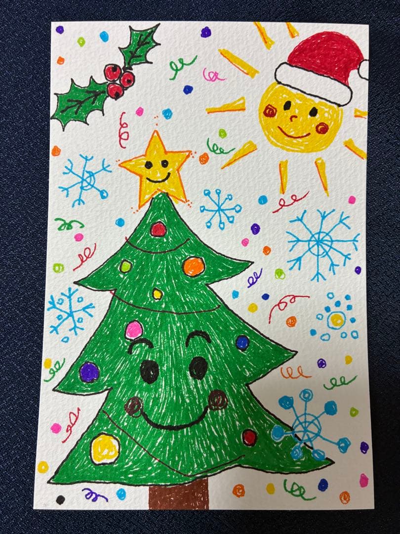 手描きアート　カラフルなクリスマスカード