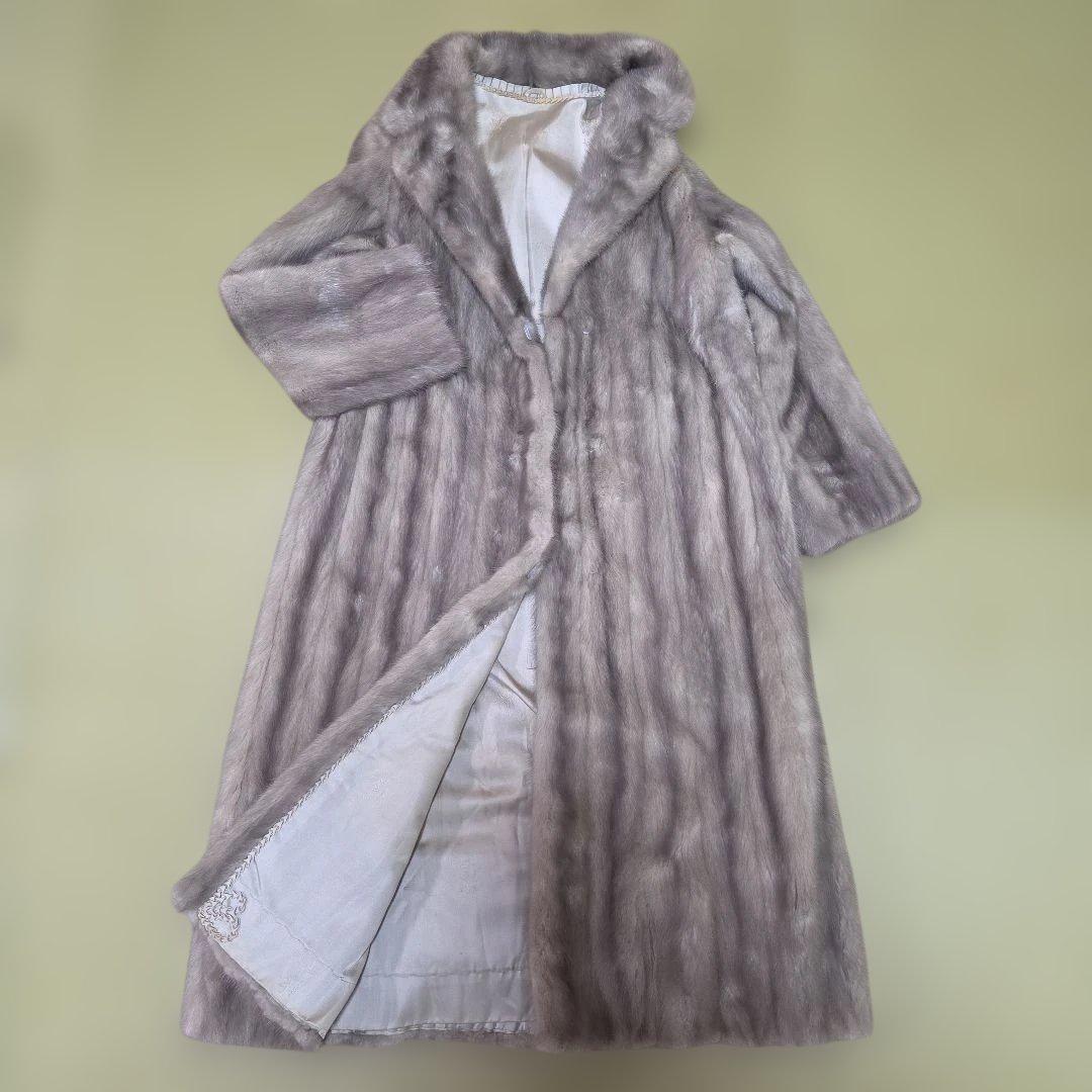 サファイアミンク ロングコート グレージュ 着丈110cm マキシ丈 11号