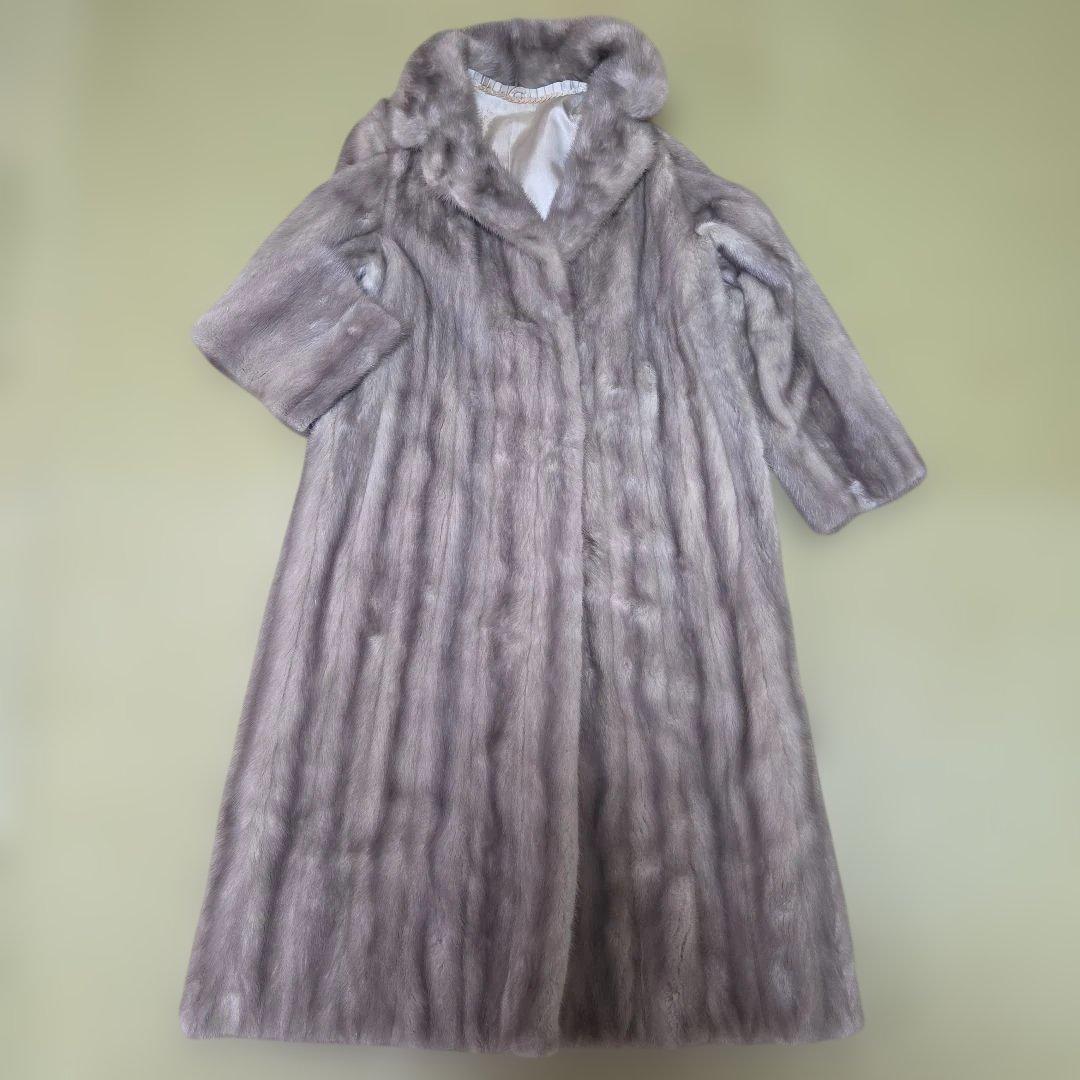 サファイアミンク ロングコート グレージュ 着丈110cm マキシ丈 11号